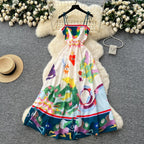 Light Luxury Graffiti Printing Slip Dress Women - Magic Store