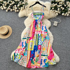 Light Luxury Graffiti Printing Slip Dress Women - Magic Store