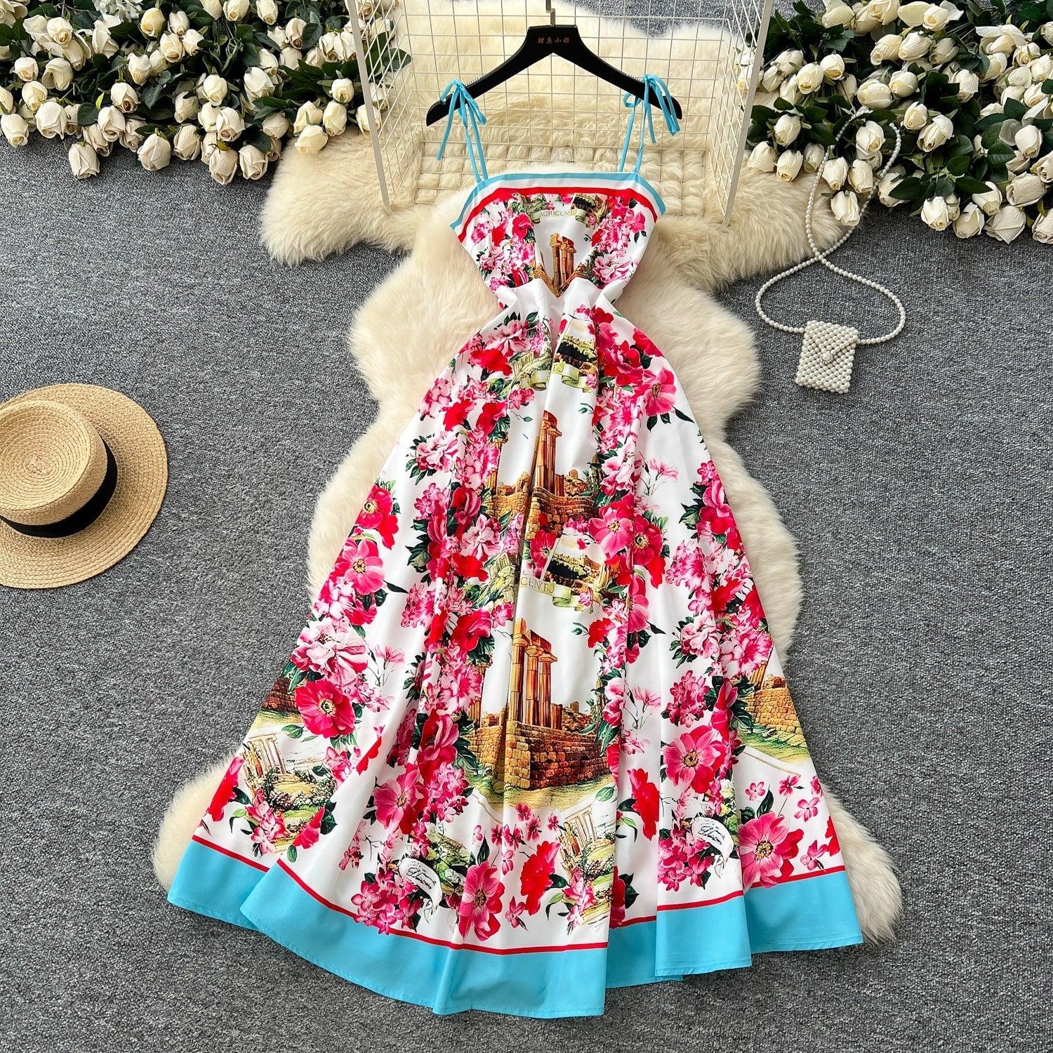 Light Luxury Graffiti Printing Slip Dress Women - Magic Store