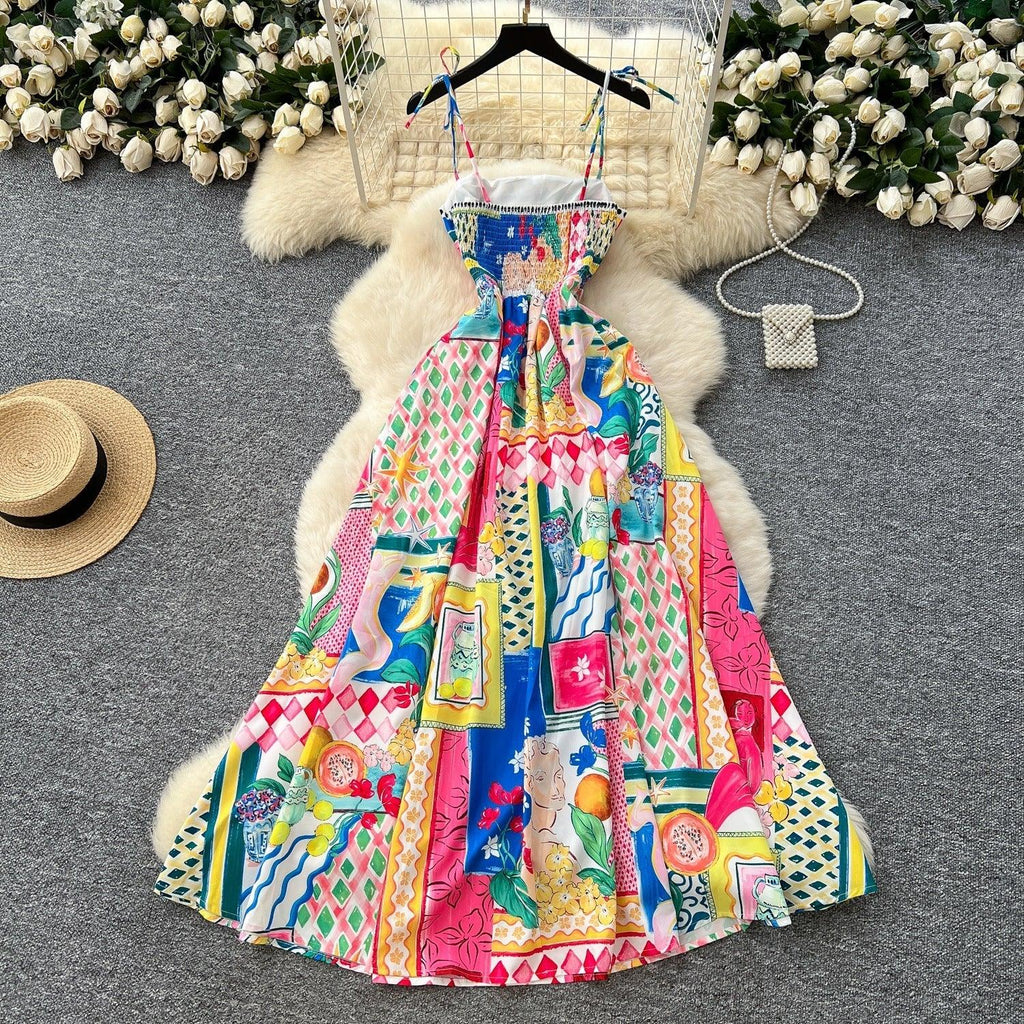Light Luxury Graffiti Printing Slip Dress Women - Magic Store
