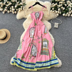 Light Luxury Graffiti Printing Slip Dress Women - Magic Store