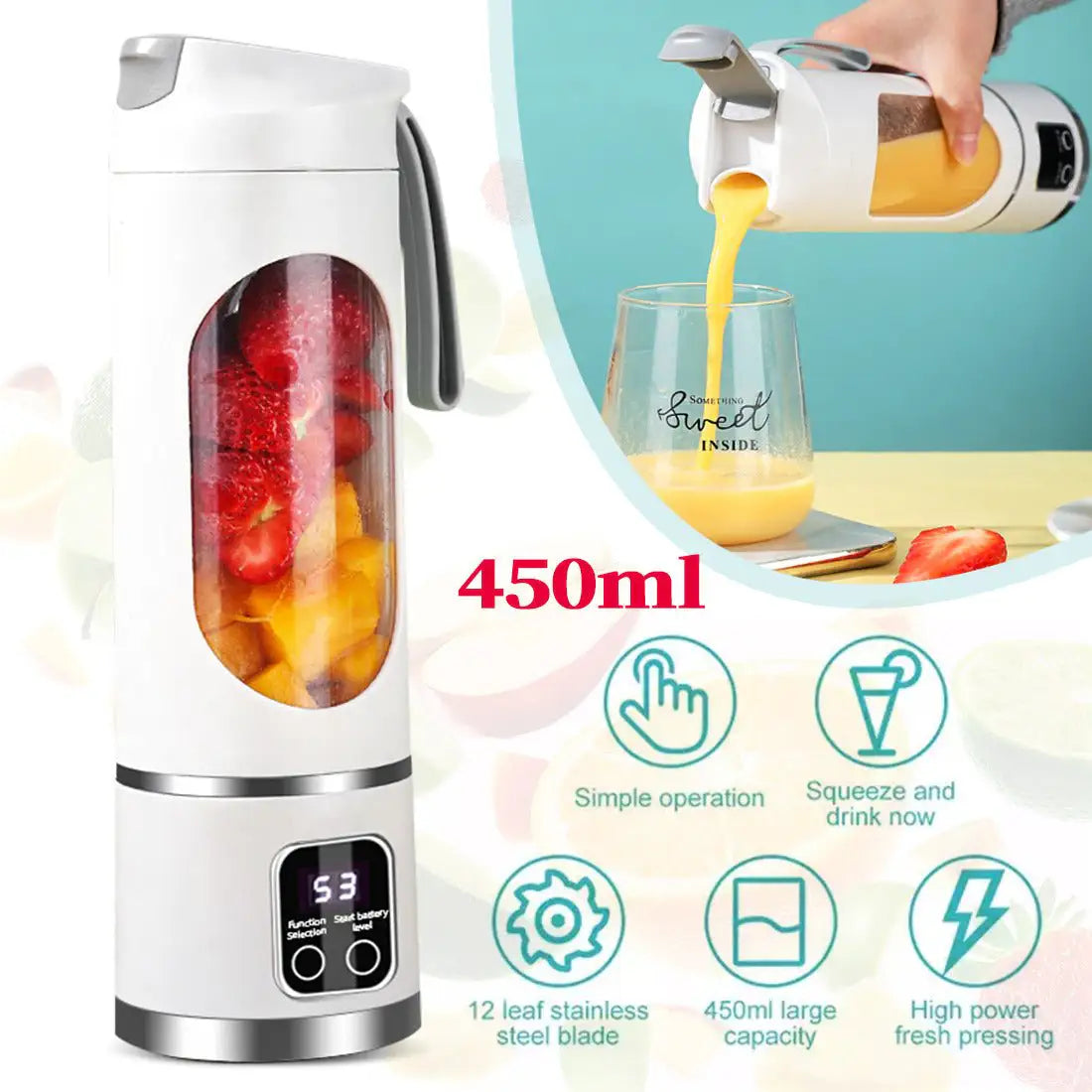 Portable USB Rechargeable Juicer Cup Electric Mixer Blender Smoothie Maker 450ml - Magic Store